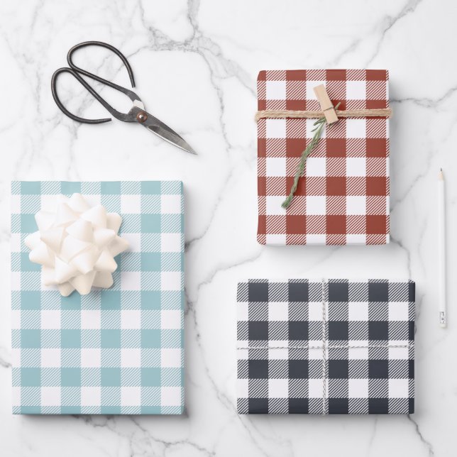 Gingham Pattern Set Fall Holiday Wrapping Paper Sheet (Front)