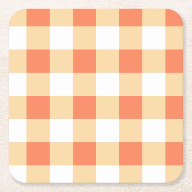 Gingham Pattern Square Paper Coaster (Front)
