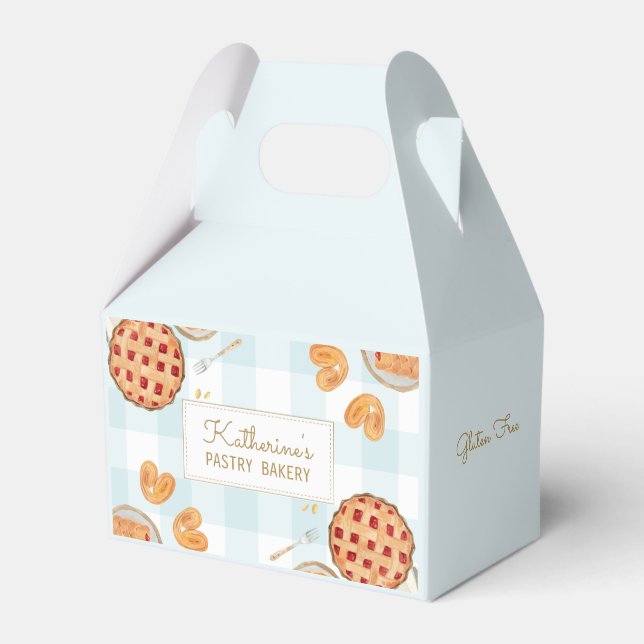 Gingham Pattern Watercolor Pastries Baking Bakery  Favor Box (Front Side)