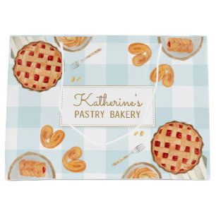 Gingham Pattern Watercolor Pastries Baking Bakery Large Gift Bag