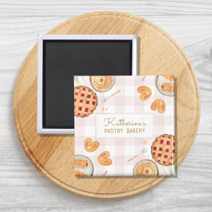 Gingham Pattern Watercolor Pastries Baking Bakery  Magnet