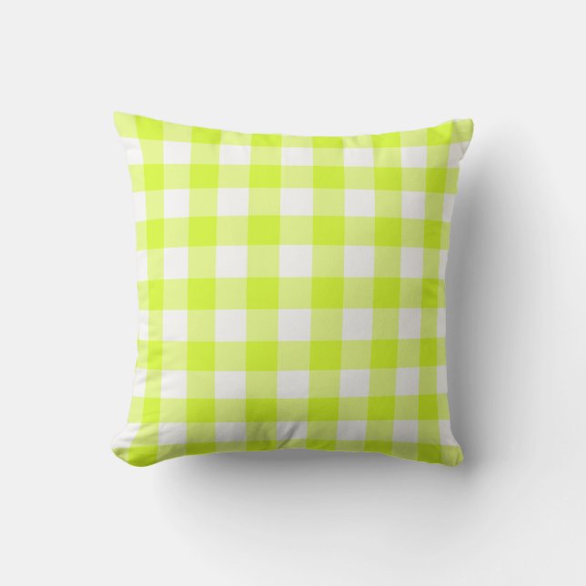 Gingham pattern white and lime green throw pillow (Front)