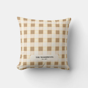 Gingham Pattern with Family Name Throw Pillow
