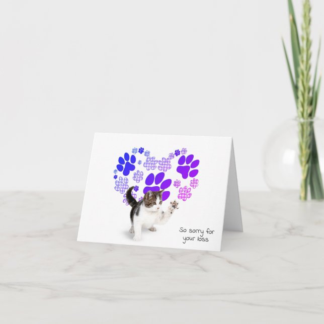 Gingham Pawprint Heart for Loss of Pet Cat Card (Front)