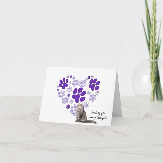 Gingham Pawprint Heart for Loss of Pet Cat Card (Front)