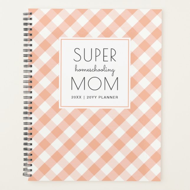 Gingham Peach and White Super Homeschool Mom Planner (Front)