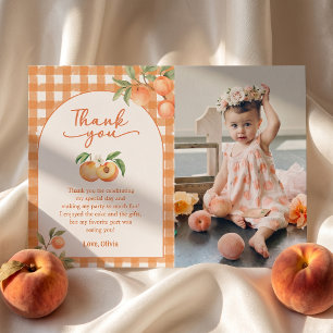 Gingham Peach Birthday Thank You Card Photo