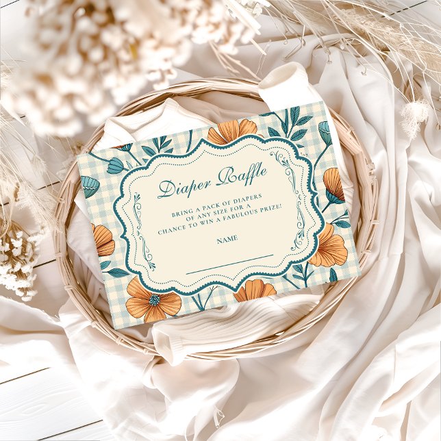 Gingham Peach Floral Diapper Raffle Enclosure Card (Creator Uploaded)