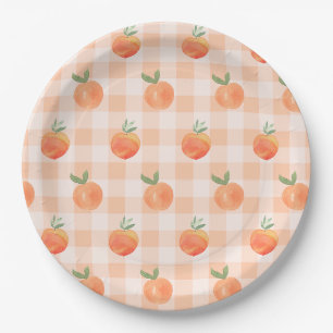 Gingham Peach Paper Plates