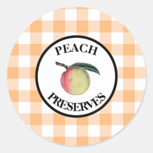 Gingham Peach Preserves Classic Round Sticker