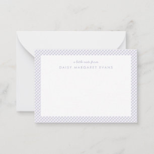 Gingham personalized children's purple note card