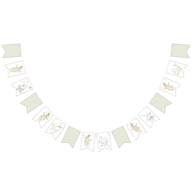 Gingham Peter the Rabbit Blue Monogram Baby Shower Bunting Flags (All)
