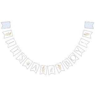 Gingham Peter the Rabbit Blue Monogram Baby Shower Bunting Flags