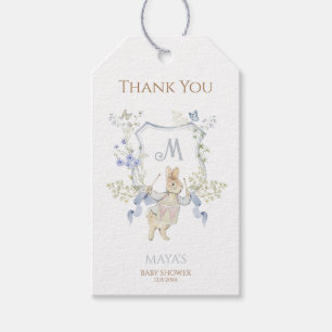 Gingham Peter the Rabbit Blue Monogram Baby Shower Gift Tags
