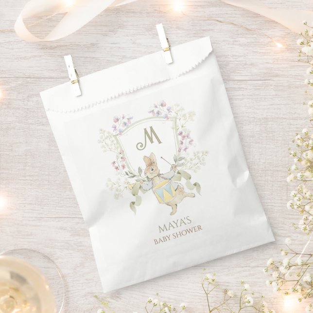 Gingham Peter the Rabbit Monogram Baby Shower Favour Bag (Clipped)