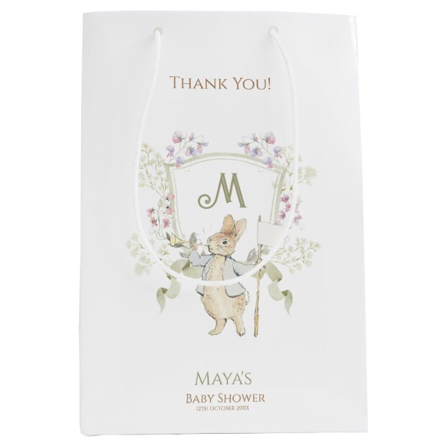 Gingham Peter the Rabbit Monogram Baby Shower Medium Gift Bag (Front)