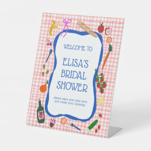 Gingham Picnic Modern CUSTOM Bridal Shower GIFT Pedestal Sign
