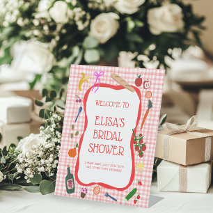 Gingham Picnic Modern CUSTOM Bridal Shower GIFT Pedestal Sign
