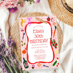 Gingham Picnic Modern Cute CUSTOM BIRTHDAY PARTY Invitation