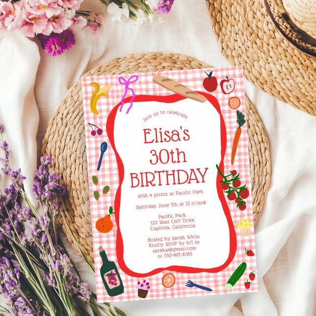Gingham Picnic Modern Cute CUSTOM BIRTHDAY PARTY Invitation (Gingham Picnic Modern Cute CUSTOM BIRTHDAY PARTY Invitation
)