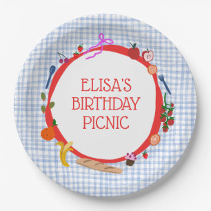 Gingham Picnic Modern Cute CUSTOM BIRTHDAY PARTY Paper Plate