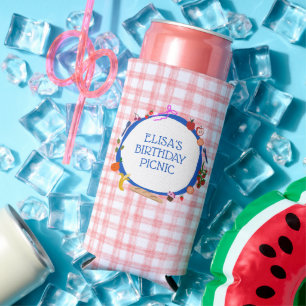 Gingham Picnic Modern Cute CUSTOM BIRTHDAY PARTY Seltzer Can Cooler