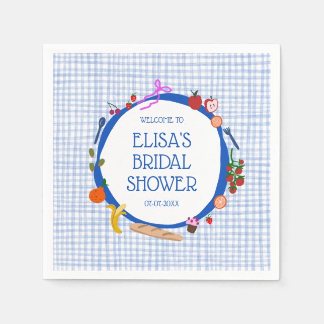 Gingham Picnic Modern Cute CUSTOM Bridal Shower Napkin (Front)