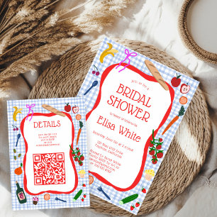 Gingham Picnic Modern Cute CUSTOM QR Bridal Shower Enclosure Card