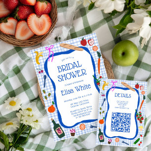 Gingham Picnic Modern Cute CUSTOM QR Bridal Shower Enclosure Card