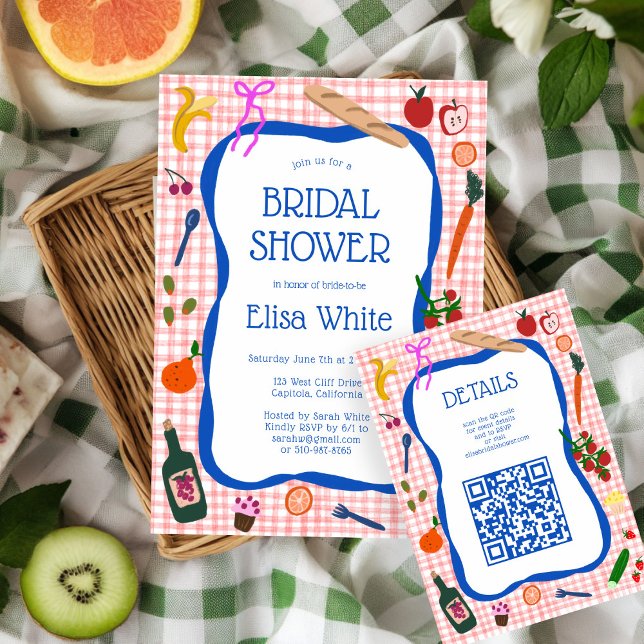 Gingham Picnic Modern Cute CUSTOM QR Bridal Shower Enclosure Card (Gingham Picnic Modern Cute CUSTOM QR Bridal Shower Enclosure Card
)