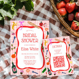 Gingham Picnic Modern Cute CUSTOM QR Bridal Shower Enclosure Card