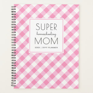Gingham Pink and White Super Homeschool Mom Planner