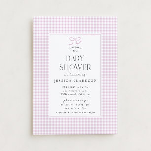 Gingham Pink Bow Baby Girl Baby Shower Invitation