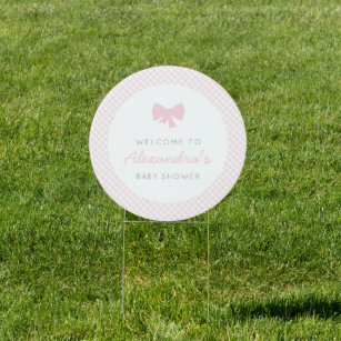 Gingham pink bow girl baby shower outdoor garden sign