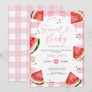 Gingham Pink Bow Watermelon Baby Shower Invitation