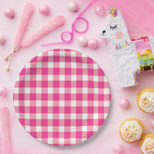 Gingham Pink Design Paper Plate
