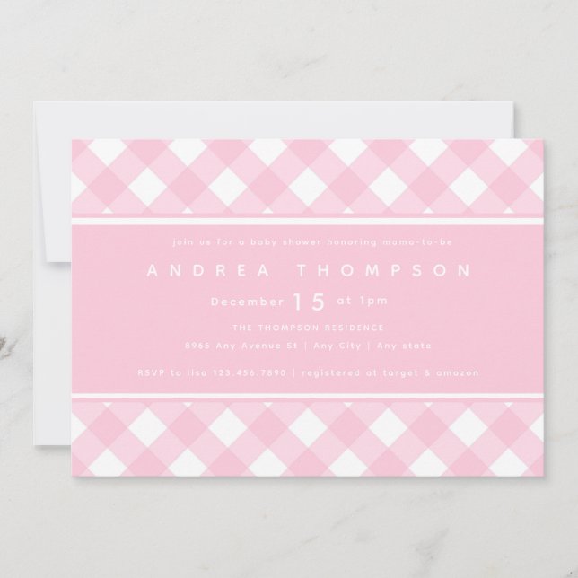 Gingham Pink | Girl Baby Shower Invitation (Front)