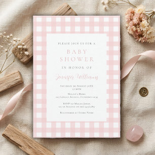 Gingham Pink Girl Baby Shower Invitation