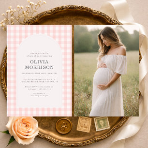 Gingham Pink Girl Photo Baby Shower Invitation