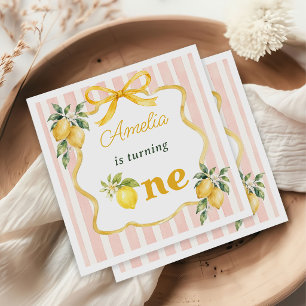 Gingham Pink Lemon Themed 1st Birthday Napkin