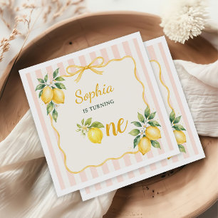 Gingham Pink Lemon Themed 1st Birthday Napkin