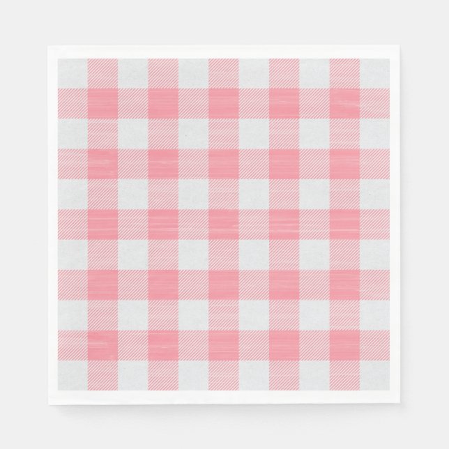 Gingham Pink Plaid Cute Pretty Girly Napkin (Front)