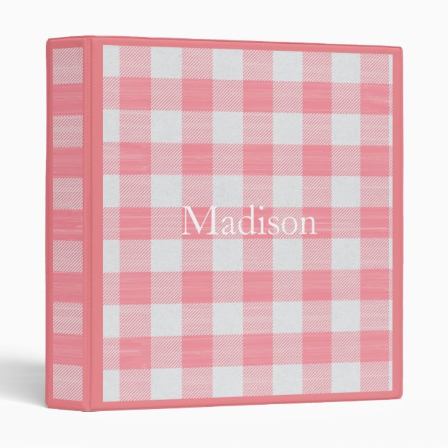Gingham Pink Plaid Girly Pretty Baby Girl Shower Binder (Front/Spine)