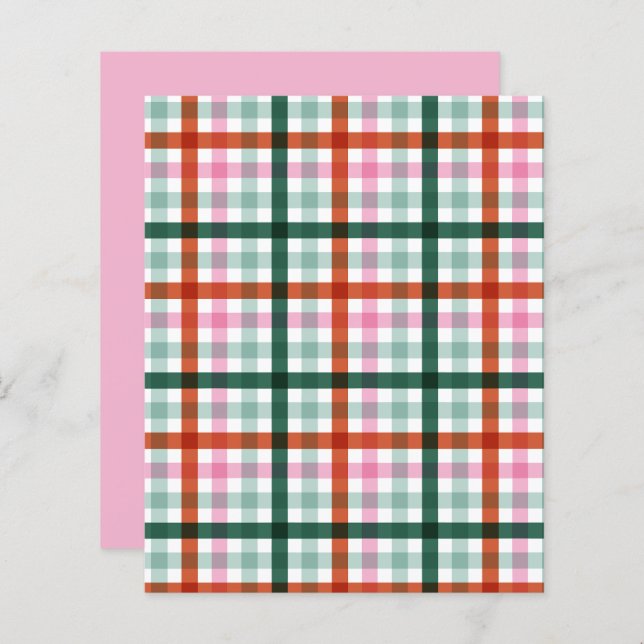 Gingham Pink Red and Green Pattern Scrapbook Paper (Front/Back)