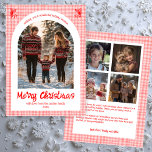 Gingham Pink Red Christmas Custom Arch 5 Photo  Holiday Card<br><div class="desc">Perfect cute card for a fun holiday greeting! Hand made art for you! FULLY CUSTOMIZABLE! Click on “Personalize” above to edit the text on the front and back and add your own photos to the front and back. Click "edit using design tool" to adjust the fonts, colours and placements. (check...</div>