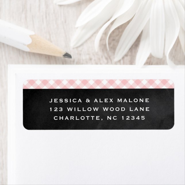 Gingham pink rustic check pattern return address (Insitu)