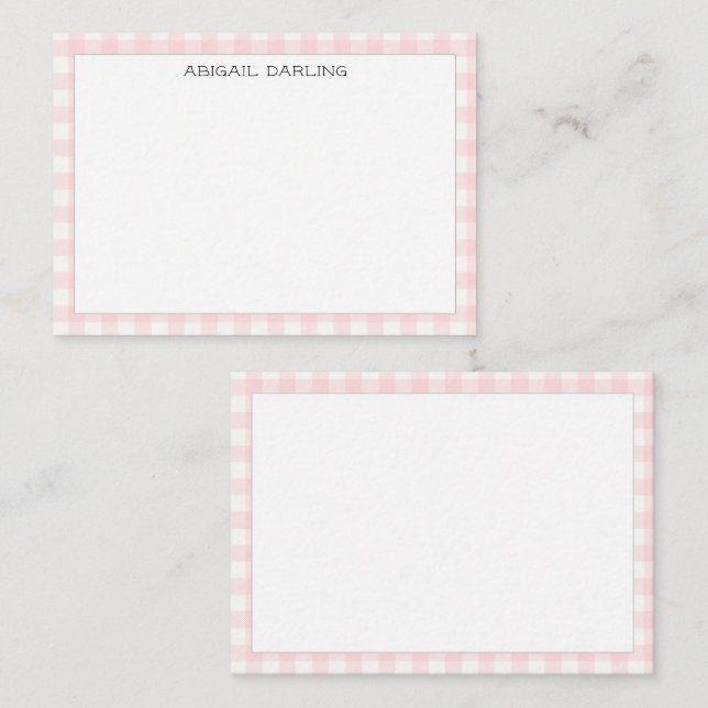 Gingham Pink Simple Modern Thin Border Card (Front/Back)