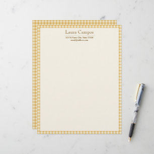 Gingham Plaid Elegant Farmhouse Yellow Personal Letterhead