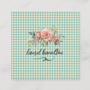 Gingham Plaid Floral Feminine Square Business Card