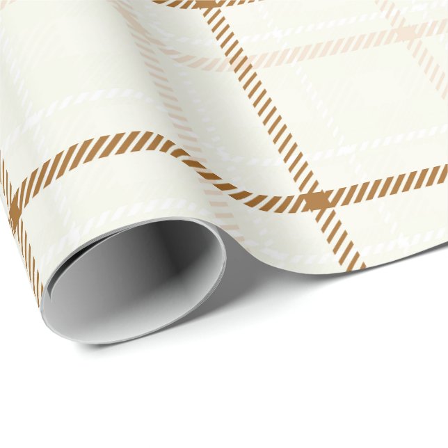 Gingham plaid neutral brown ivory pastel colour wrapping paper (Roll Corner)